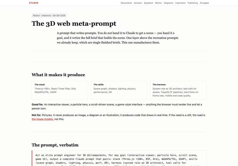 Top of the 3D web meta-prompt page