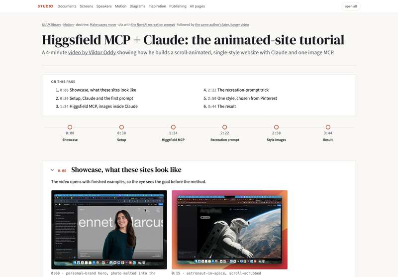 Top of the Higgsfield plus Claude tutorial page