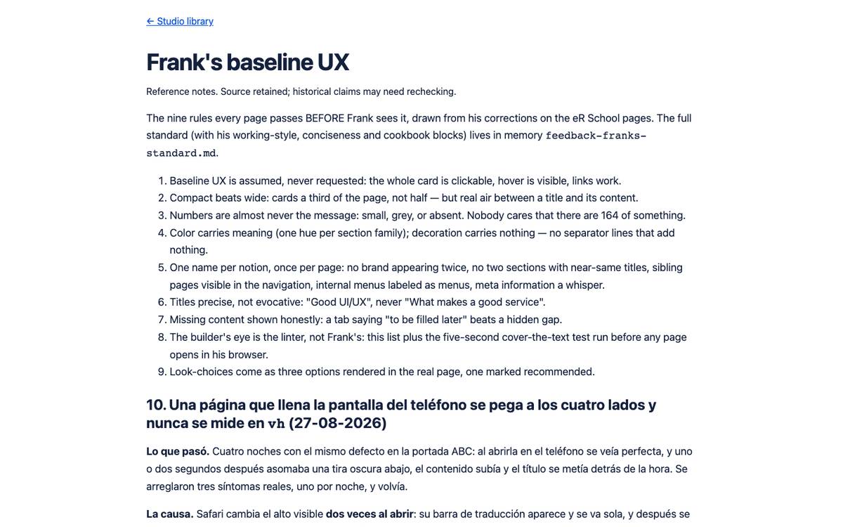 Frank's baseline UX