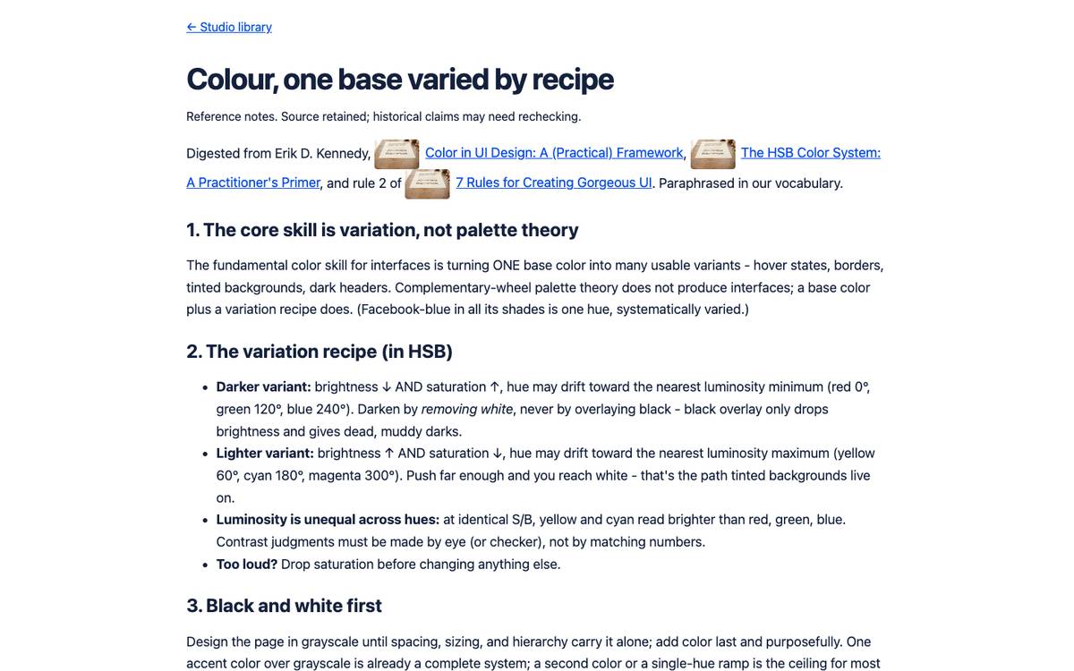 Colour, one base varied by recipe