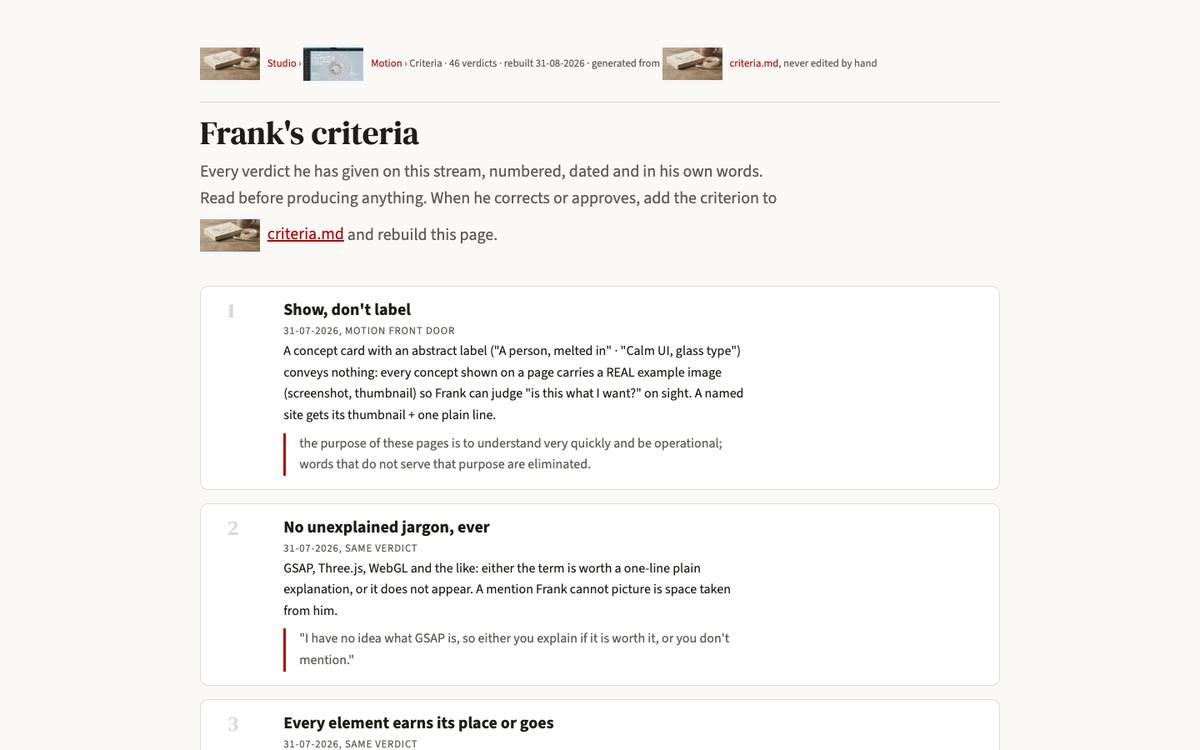 Frank's criteria for motion