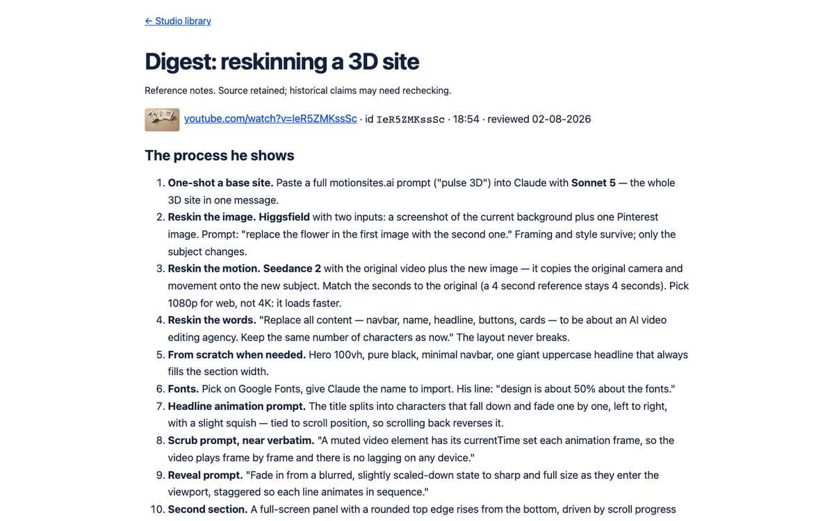 Digest: reskinning a 3D site