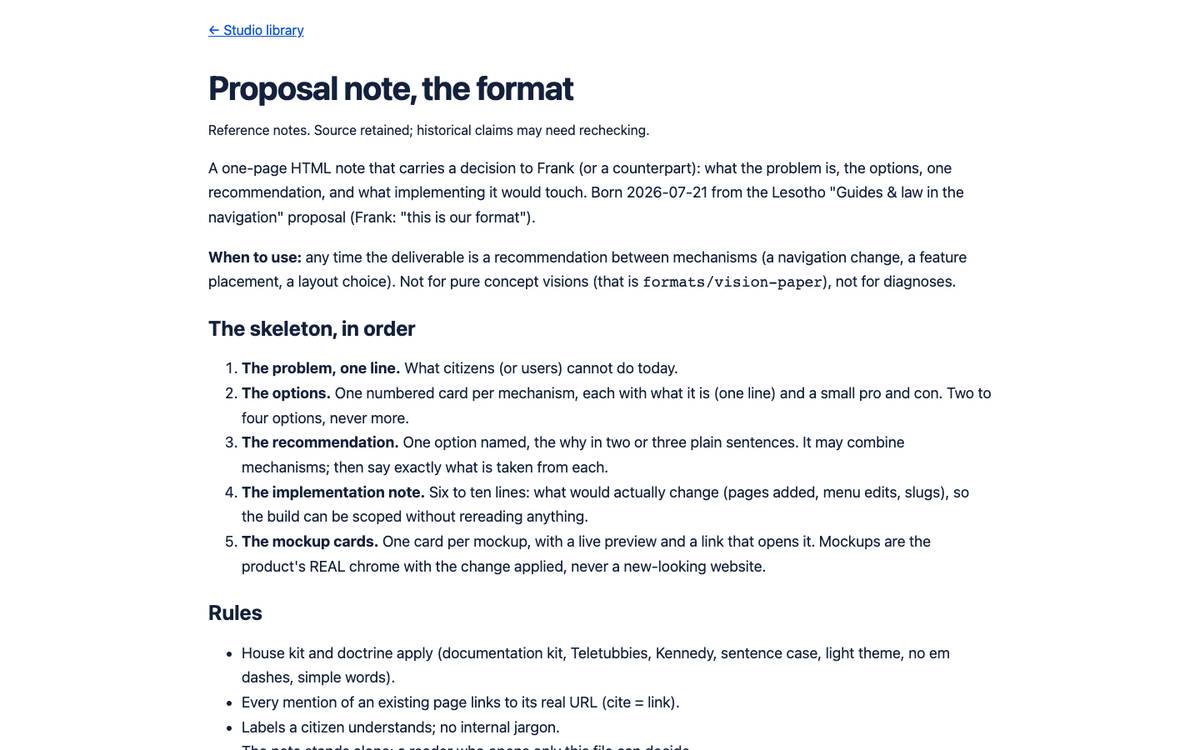 Proposal note, the format