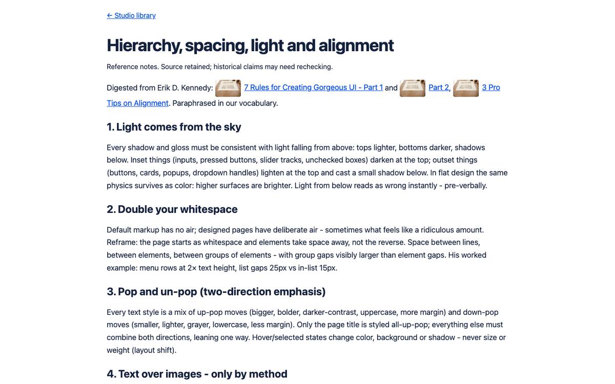 Hierarchy, spacing, light and alignment