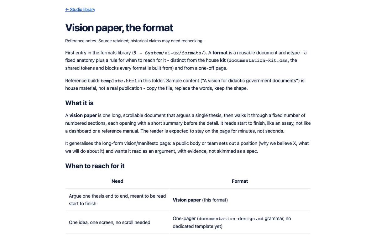 Vision paper, the format