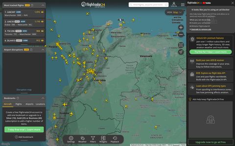 FlightRadar24 sobre el cielo de Colombia