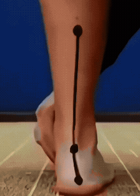 The same heel, the drawn line half straightened