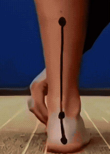 The same heel, the drawn line now vertical
