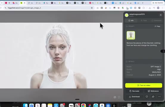 The second image of the pair, same woman same pose with the futuristic pieces removed from her face