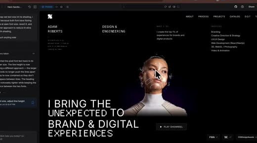 A dark page with a moving video behind simple white text and buttons