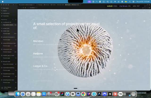 The same idea built: an AI video loops behind the hero text