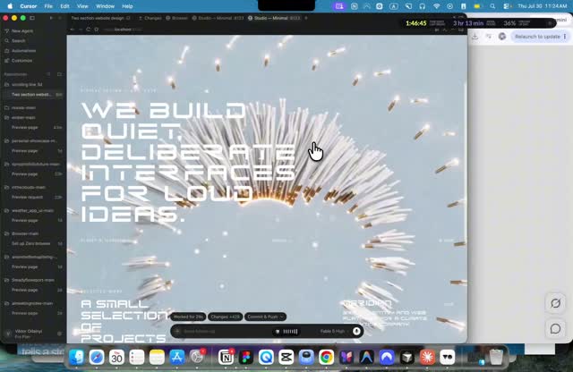 The same finished site, scrolled to a later point, same headline and video treatment