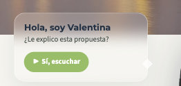 Her greeting card: Hola, soy Valentina, Sí escuchar